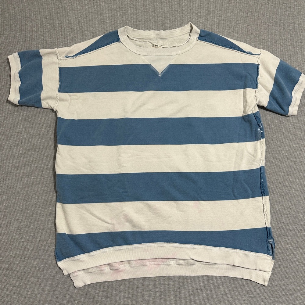 We The Free Free People Striped Short Sleeve Sweatshirt Blue White Womens XS/S
